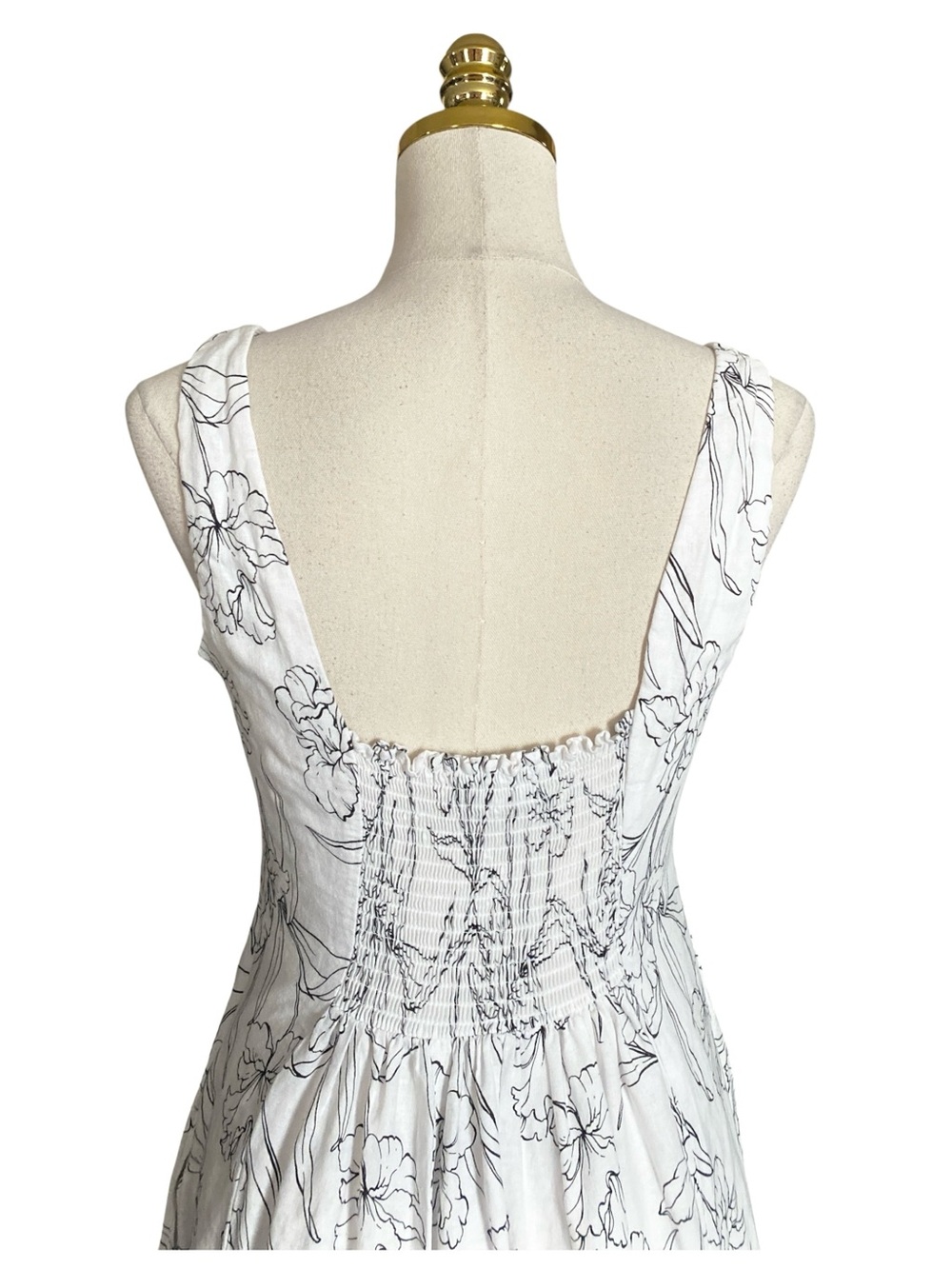 Cynthia Rowley Linen Blend Tiered Sleeveless White Floral Midi Dress Size 6 - Picture 9 of 11